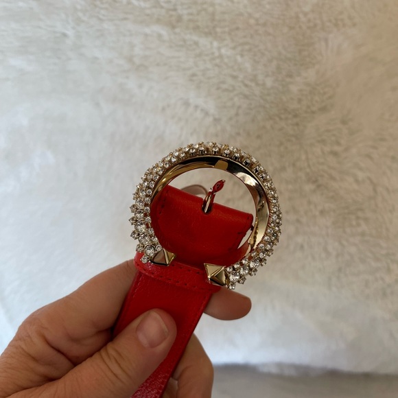 Jimmy Choo Madeline belt in mandarin red with crystals. 1.5 in wide size 85 NEW - Picture 4 of 7